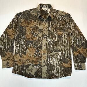 Vtg Walls Realtree Camo Shirt Mens L Brown Hardwoods USA Made Hunting Flannel